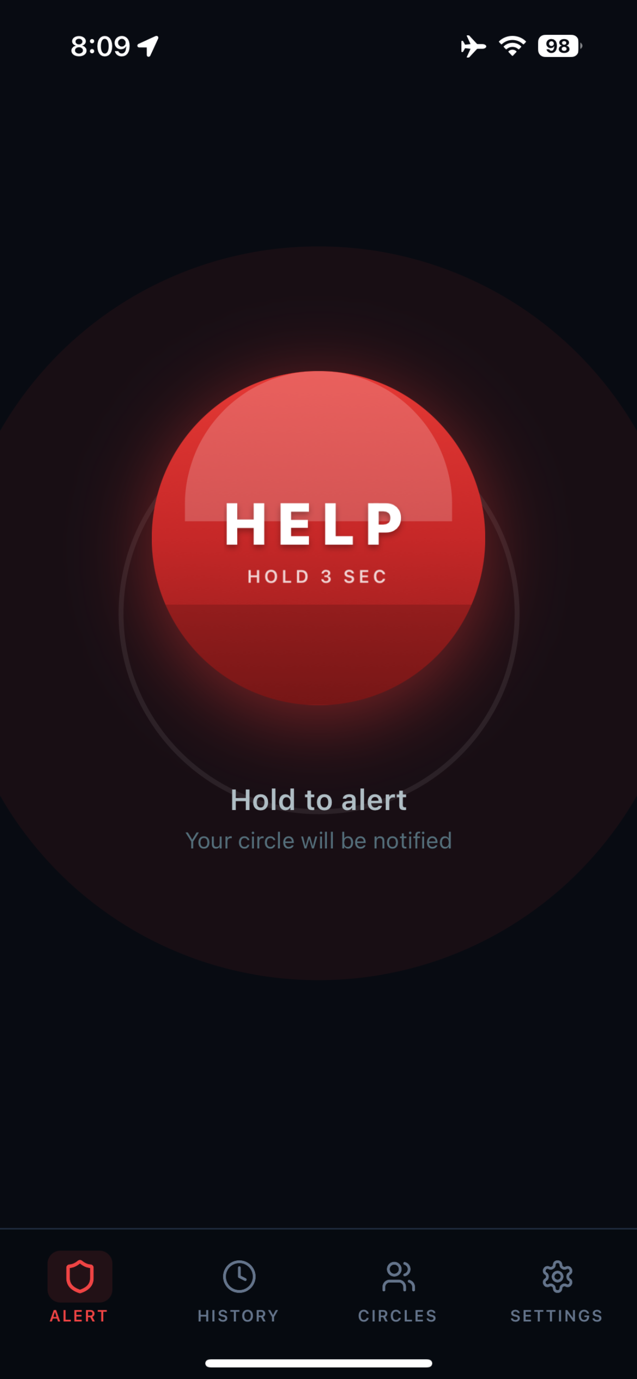 El Boton app showing the emergency help button